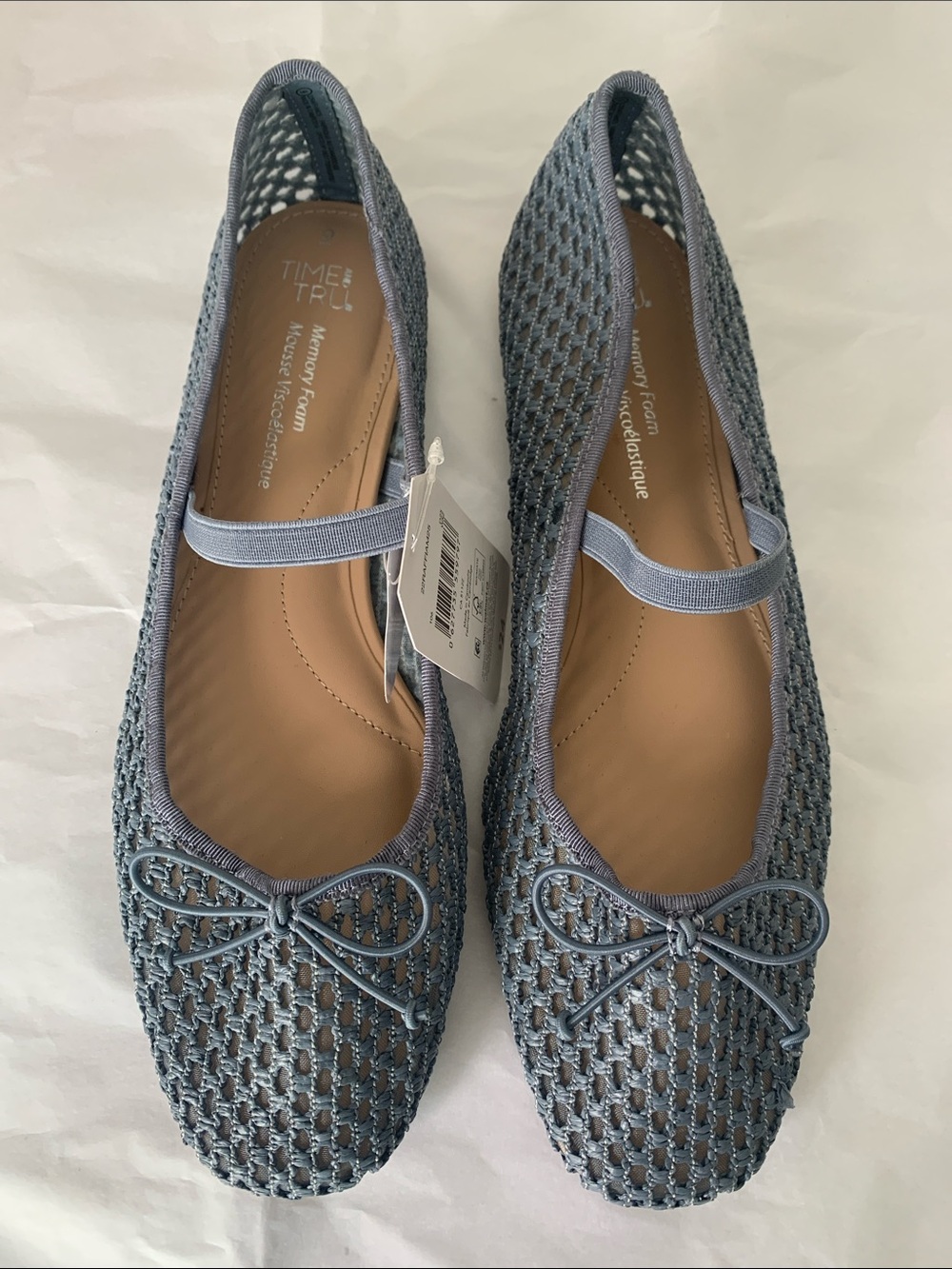Time and Tru Blue Woven Mary Jane Flats with Bow